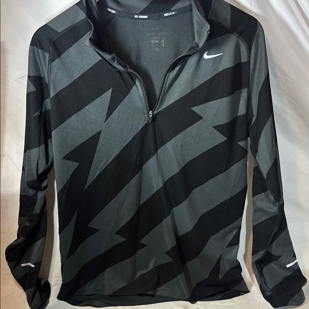 Nike Running Dri Fit Black and Gray Zigzag Quarter-Zip Top